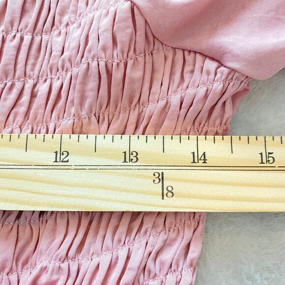 She + Sky Babydoll Smocked Blouse Top Women S Pink Poet Sleeve Romantic Coquette - Picture 6 of 8